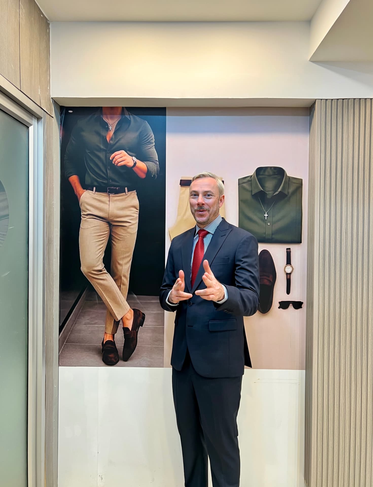 Navy Suit, Red Tie